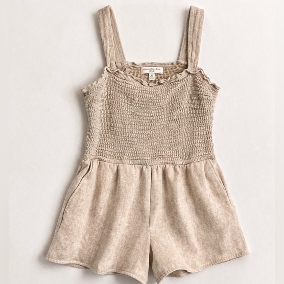 Abercrombie & Fitch Pants - Abercrombie & Fitch Smocked Linen Blend Romper Tan Size M